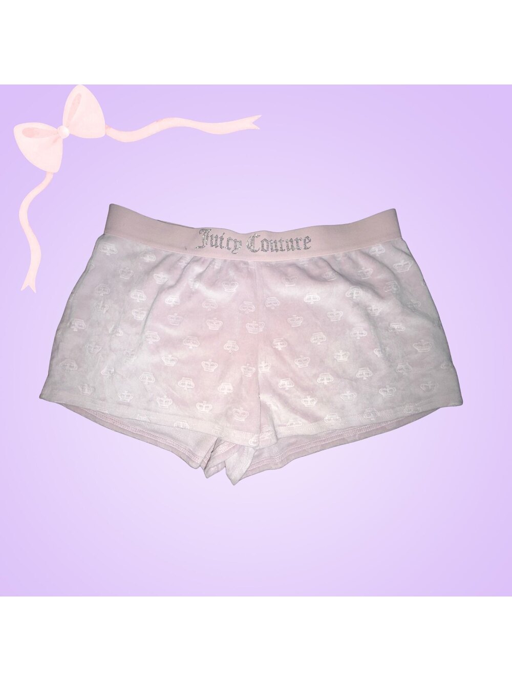 Juicy Couture Pink Crown Print Rhinestone Logo Pajama Shorts | Juniors Medium